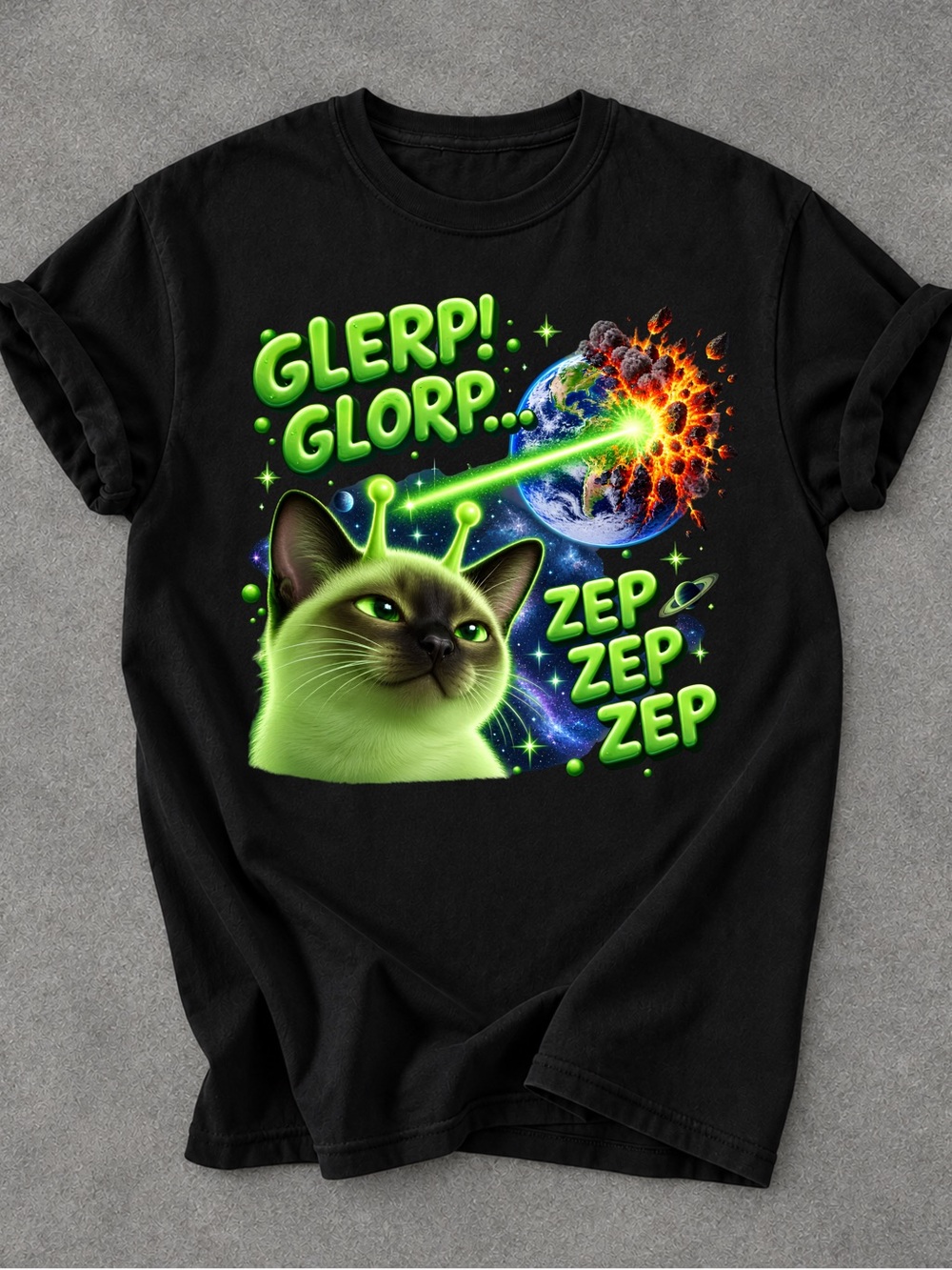 Gildan Funny Alien Cat Shirt, Glerp Glorp Cat Tee, Space Cat Graphic Shirt